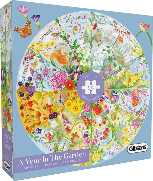 A Year In The Garden - Claire Comerford | Gibsons | 500 Pieces | Circular Jigsaw Puzzle