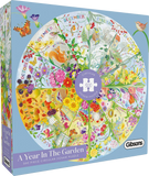 A Year In The Garden - Claire Comerford | Gibsons | 500 Pieces | Circular Jigsaw Puzzle
