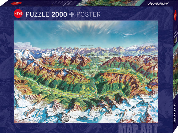 Alpine Mountain World - Map Art | Cormar, HC Berann | Heye | 2000 Pieces | Jigsaw Puzzle