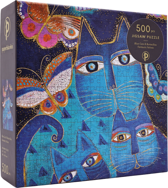 Blue Cats & Butterflies - Fantastic Felines | Paperblanks | 500 Pieces | Jigsaw Puzzle
