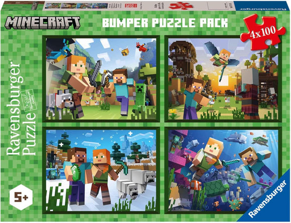 Bumper Puzzle Pack | Minecraft | Ravensburger | 4 x 100 Pieces | Jigsaw Puzzle
