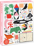 Puzzle box with colorful graphics and 'Eames' branding on a pink background