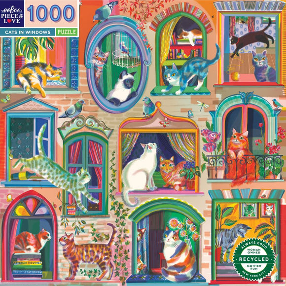 Eeboo | Cats In Windows | 1000 Pieces | Jigsaw Puzzle