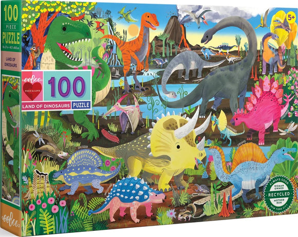 Land Of Dinosaurs | Eeboo | 100 Pieces | Jigsaw Puzzle