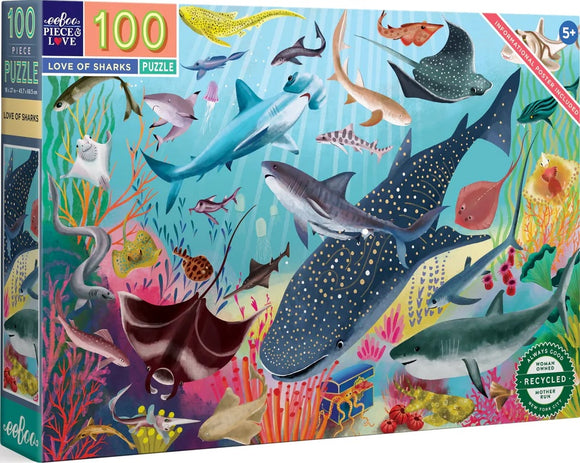 Love Of Sharks - Uta Krugmann | Eeboo | 100 Pieces | Jigsaw Puzzle