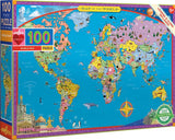 World Map - Saxton Freymann | Eeboo | 100 Pieces | Jigsaw Puzzle