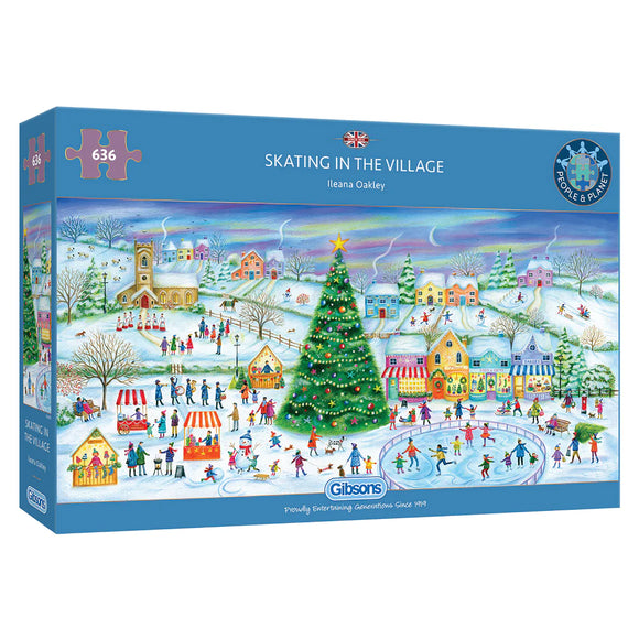 Skating In The Village - Ileana Oakley | Gibsons | 636 Pieces | Panorama Jigsaw Puzzle