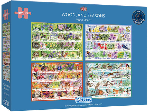 Gibsons | Woodland Seasons - Val Goldfinch | 4 X 500 Pieces | Jigsaw Puzzle