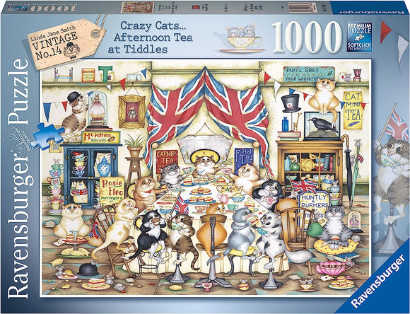Ravensburger | Crazy Cats... Afternoon Tea Tiddles - Vintage No.14 | Linda Jane Smith | 1000 Pieces | Jigsaw Puzzle