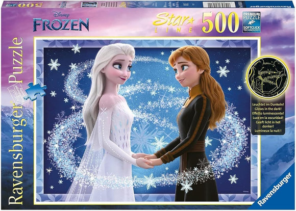 The Sisters Anna And Elsa | Stare Line | Ravensburger | 500 Pieces | Jigsaw Puzzle | Glow In The Dark