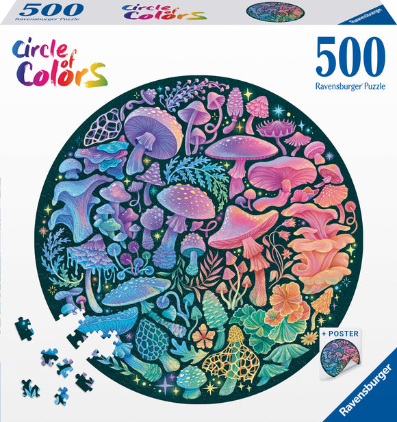 Mushrooms - Circle Of Colours | Ravensburger | 500 Pieces | Circular Jigsaw Puzzle