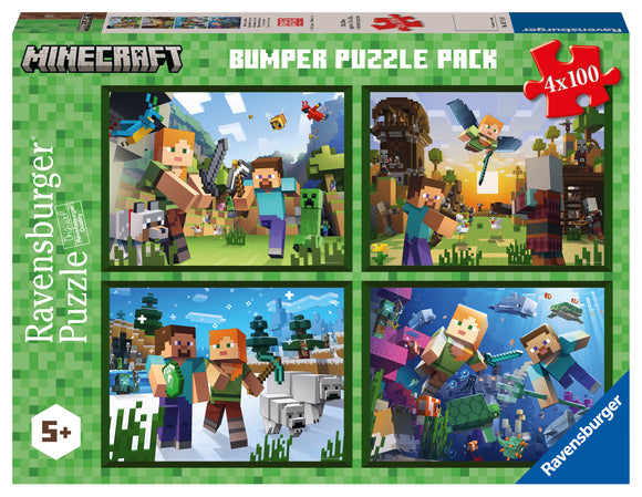 Bumper Puzzle Pack | Minecraft | Ravensburger | 4 x 100 Pieces | Jigsaw Puzzle