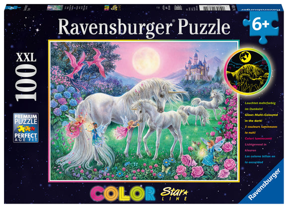 Unicorns In The Moonlight | Star Line | Ravensburger | 100 XXL Pieces | Glow In The Dark Jigsaw Puzzle