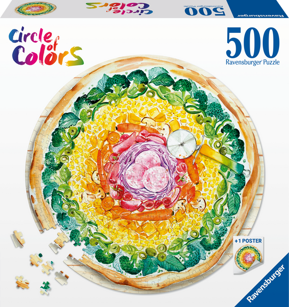 Ravensburger | Pizza - Circle Of Colours | 500 Pieces | Circular Jigsaw Puzzle