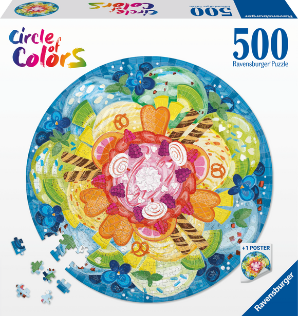 Ravensburger | Ice Cream - Circle Of Colours | 500 Pieces | Circular Jigsaw Puzzle