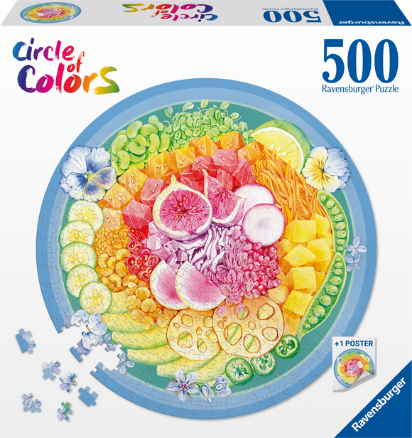 Ravensburger | Poke Bowl - Circle Of Colours | 500 Pieces | Circular Jigsaw Puzzle