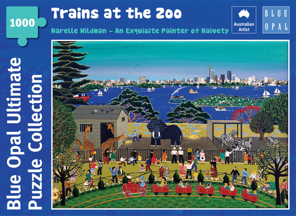 Blue Opal | Trains at the Zoo - An Exquisite Painter of Naivety | Narelle Wildman | 1000 Pieces | Jigsaw Puzzle