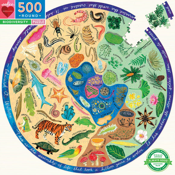 Eeboo | Biodiversity - Kelsey Oseid | 500 Pieces | Round Jigsaw Puzzle