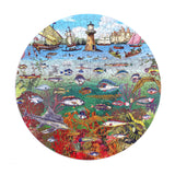 Eeboo | Fish & Boats - Saxton Freymann | 500 Pieces | Round Jigsaw Puzzle