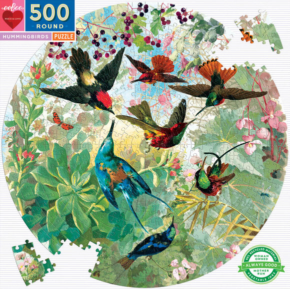 Eeboo | Hummingbirds - Fumiha Tanaka | 500 Pieces | Round Jigsaw Puzzle