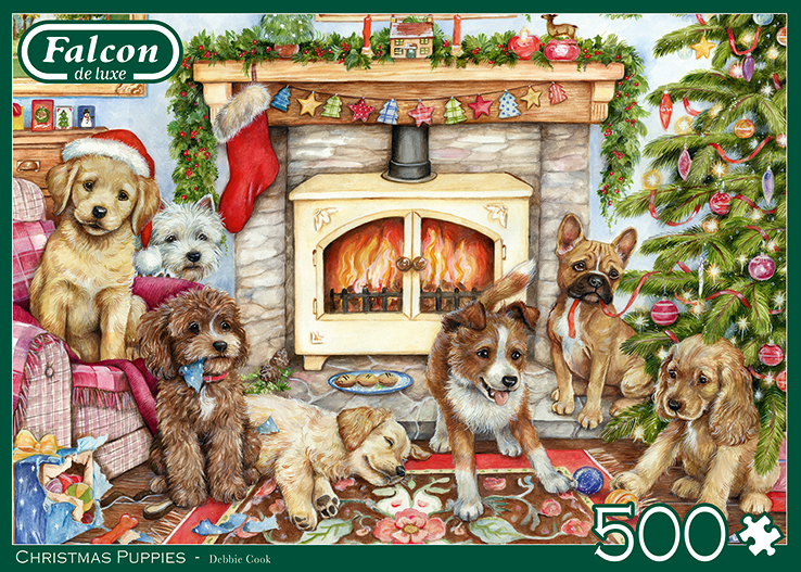 Christmas Puppies - Debbie Cook | Falcon | 500 Pieces | Jigsaw Puzzle ...