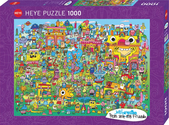 HEYE | Doodle Village - Jon Burgerman | Pens are my Friends | 1000 Pieces | Jigsaw Puzzle