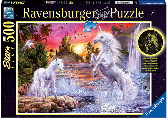 Unicorns At The River | Star Line | Ravensburger | 500 Pieces | Jigsaw Puzzle | Glow In The Dark