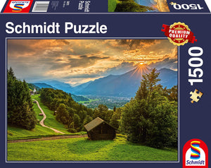 Sunset Over The Mountain Village Of Wamberg | Schmidt | 1500 Pieces | Jigsaw Puzzle