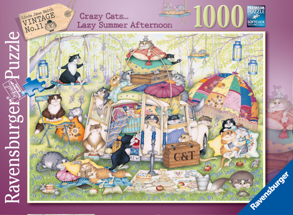 Ravensburger | Crazy Cats... Lazy Summer Afternoon - Vintage No.11 | Linda Jane Smith | 1000 Pieces | Jigsaw Puzzle
